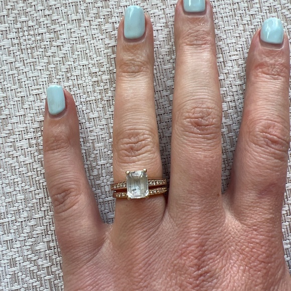 White sapphire, diamond and rose gold wedding ring set - Picture 1 of 6